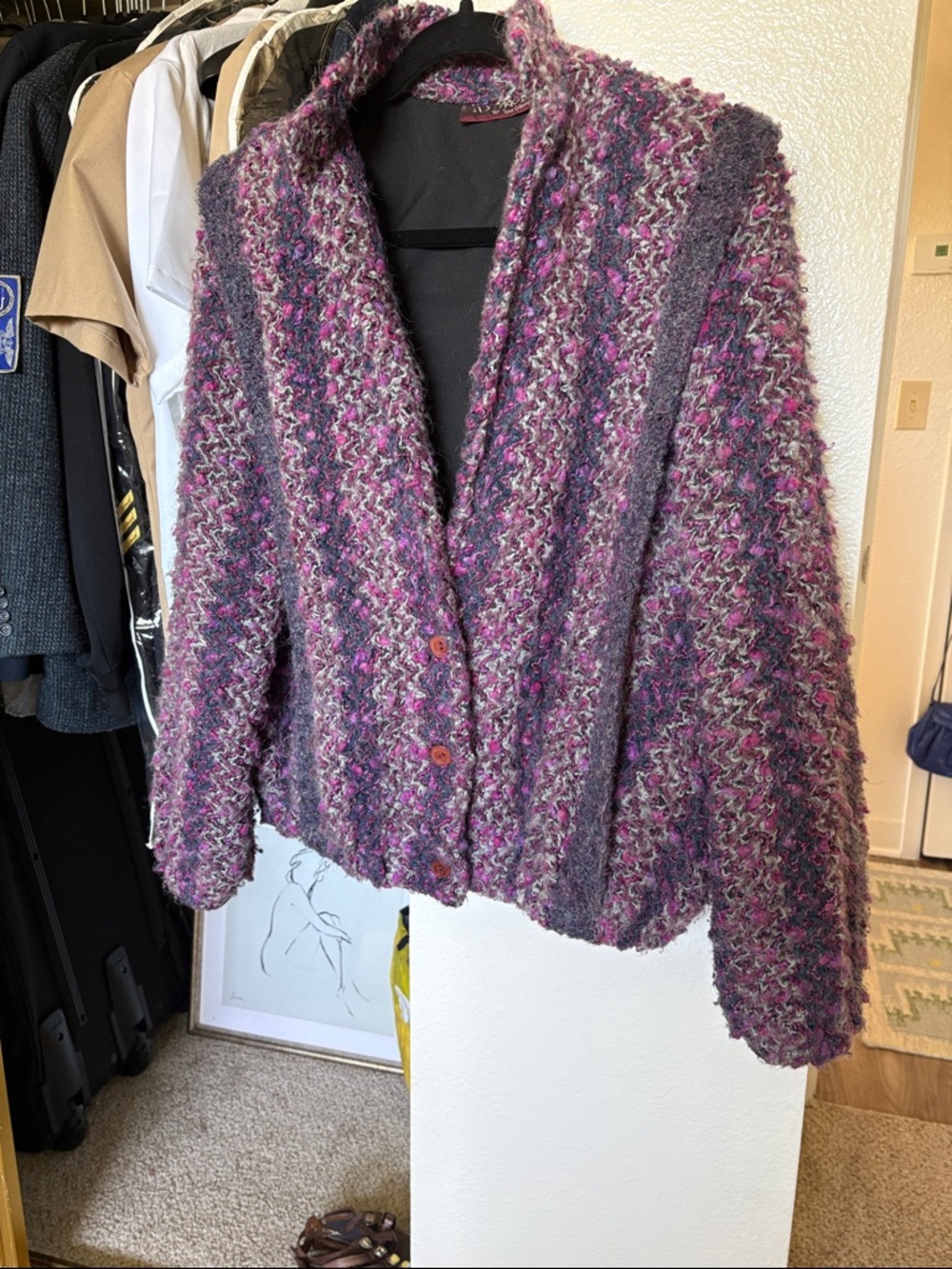 Textured Purple Multi Bouclé Cardigan Sweater - Picture 2 of 4